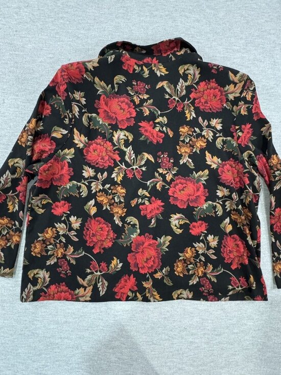 Briggs New York Jacket Womens Size 2X Black Red Floral Button Up Lightweight - Picture 4 of 15